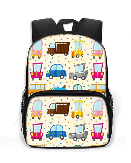 Rucksack Grundschule - Beige, Fahrzeugmuster