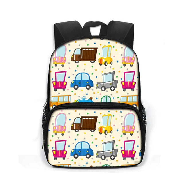 Rucksack Grundschule - Beige, Fahrzeugmuster