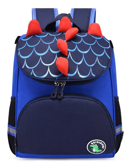 Kita Rucksack mit Schuppenmuster - Blau mit Dino-Stacheln