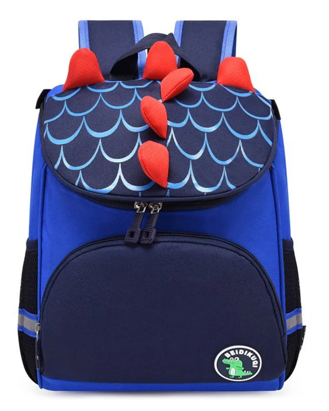 Kita Rucksack mit Schuppenmuster - Blau mit Dino-Stacheln