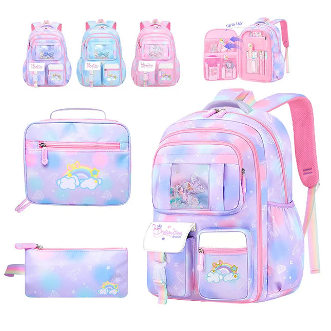 Rucksack-Set Mädchen Regenbogen Einhorn - 3-teilig Pastell