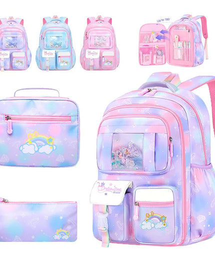Pinkes Rucksack-Set Mädchen Regenbogen - Oxford, Glitzer