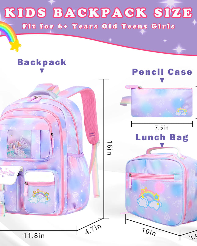 Pinkes Rucksack-Set Mädchen Regenbogen - Oxford, Glitzer
