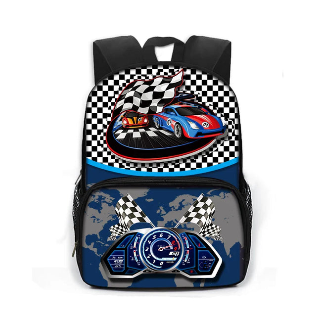 Rucksack für die Grundschule - Blau mit Rennwagen-Motiv