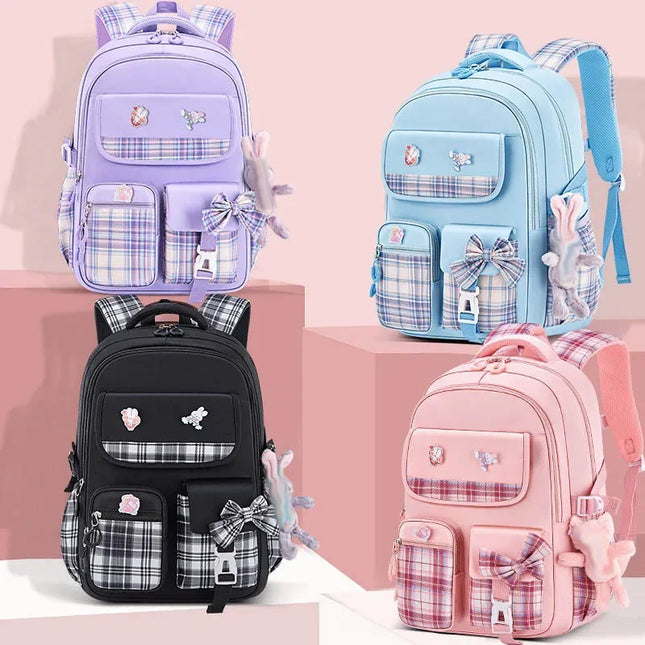 Kindergarten Rucksack Mädchen Rosa - Kariert mit Schleife