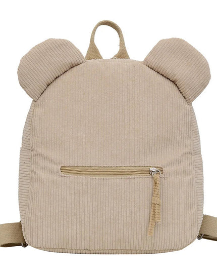 Beiger Bären Rucksack Grundschule - Cord, verstellbare Gurte