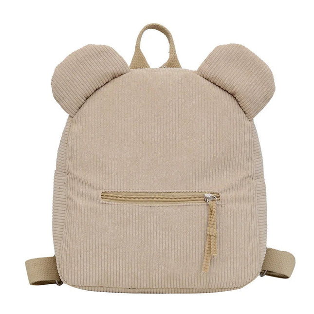 Beiger Bären Rucksack Grundschule - Cord, verstellbare Gurte