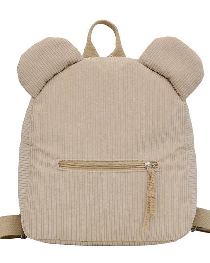 Beiger Bären Rucksack Grundschule - Cord, verstellbare Gurte