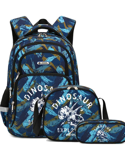Rucksack-Set blau - Dinosaurier-Print für Kinder