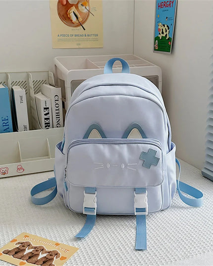 Hellblauer Kita Rucksack mit Katzenohren - Denim, Nylon