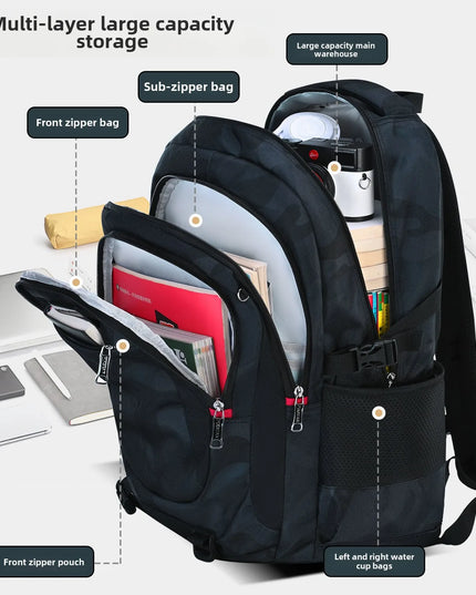 Rucksack dunkelgrau - Nylon Tarnmuster Schüler