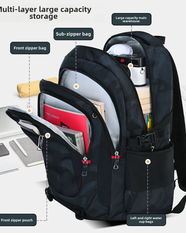 Rucksack dunkelgrau - Nylon Tarnmuster Schüler