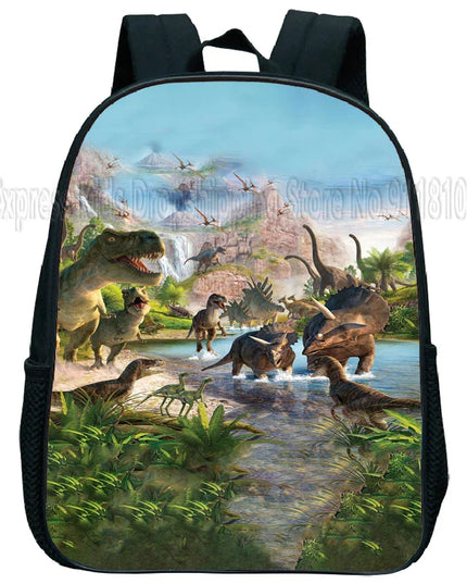 Kita Rucksack mit farbenfrohem Dinosaurier-Motiv - Schwarz