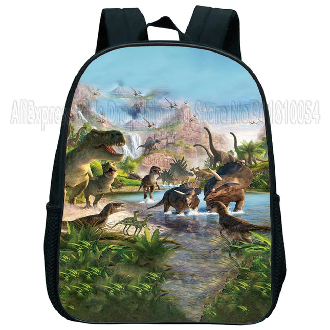 Kita Rucksack mit farbenfrohem Dinosaurier-Motiv - Schwarz