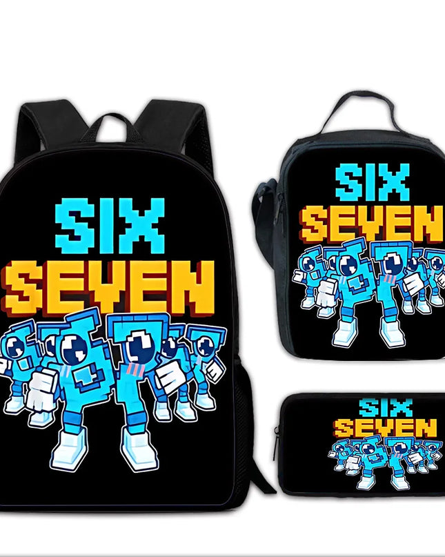 Rucksack Mädchen - Schwarz, Pixel-Roboter, Nylon