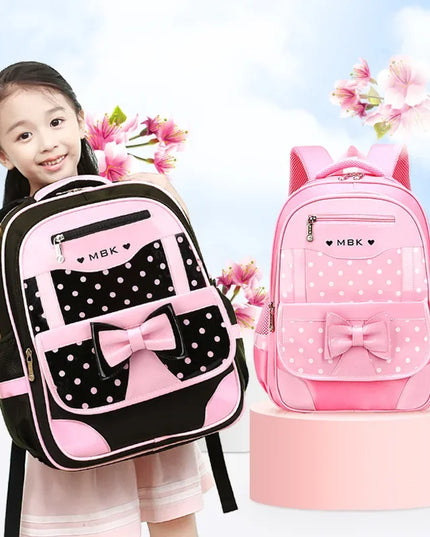 Pinker Rucksack Mädchen Schleife - Gepunktet Nylon