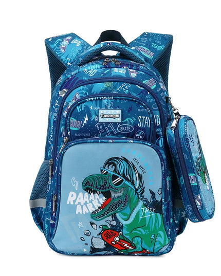 Dino Rucksack Kindergarten - Blau mit Skateboard-Motiv