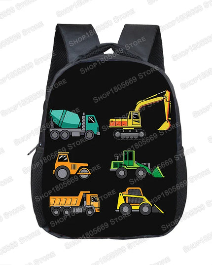 Gelb Rucksack Jungen - Baufahrzeuge-Design mit Cartoon-Druck