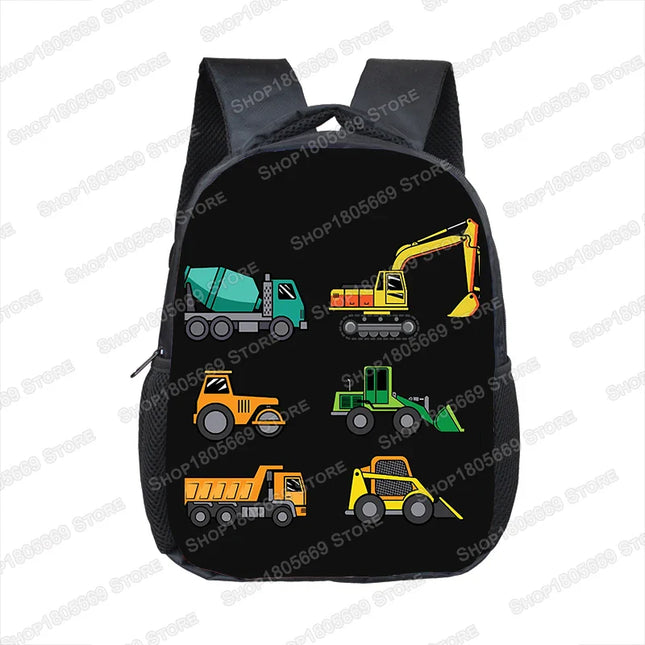 Gelb Rucksack Jungen - Baufahrzeuge-Design mit Cartoon-Druck