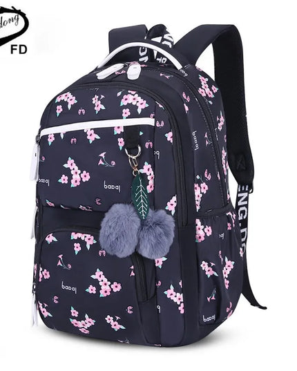 Rosa Rucksack Blumenmuster Grundschule - Nylon Mädchen