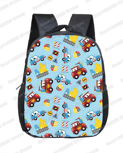 Bunt Rucksack Jungen - Coole Baustellenfahrzeuge im Cartoon-Design