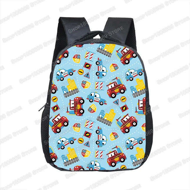 Bunt Rucksack Jungen - Coole Baustellenfahrzeuge im Cartoon-Design