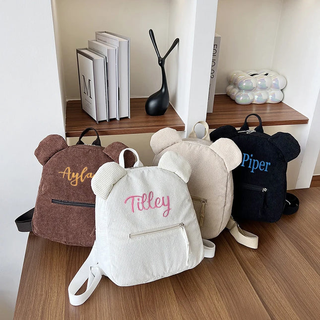 Weißer Cord Rucksack mit Bärenohren - Kinder, weich