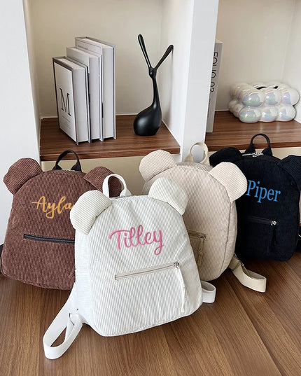 Beiger Bären Rucksack Grundschule - Cord, verstellbare Gurte