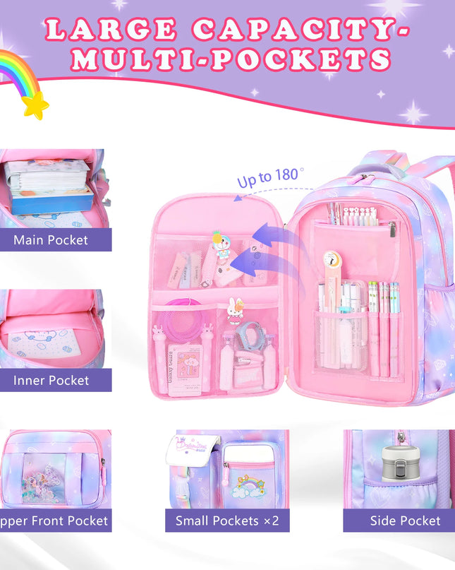 Rucksack-Set Mädchen Regenbogen Einhorn - 3-teilig Pastell