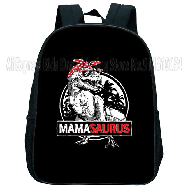 Kita Rucksack lässig - Schwarz mit Dino-Print für Kinder