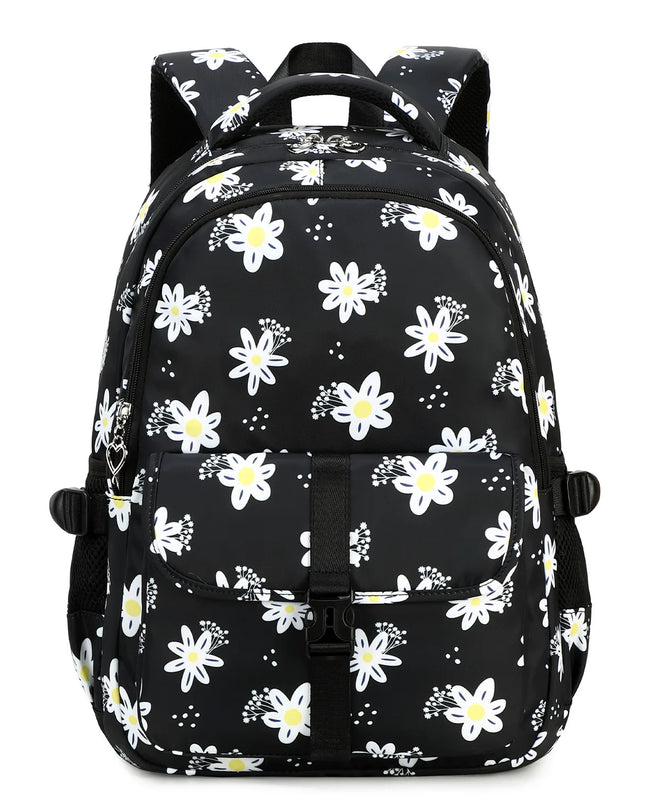 Schwarzer Rucksack Mädchen Blumen - Gänseblümchen-Design