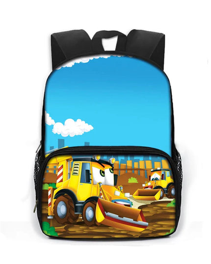 Rucksack für Grundschule - Blau, Baustellenfahrzeuge