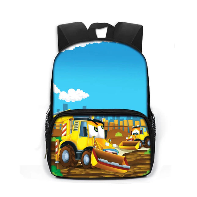 Rucksack für Grundschule - Blau, Baustellenfahrzeuge