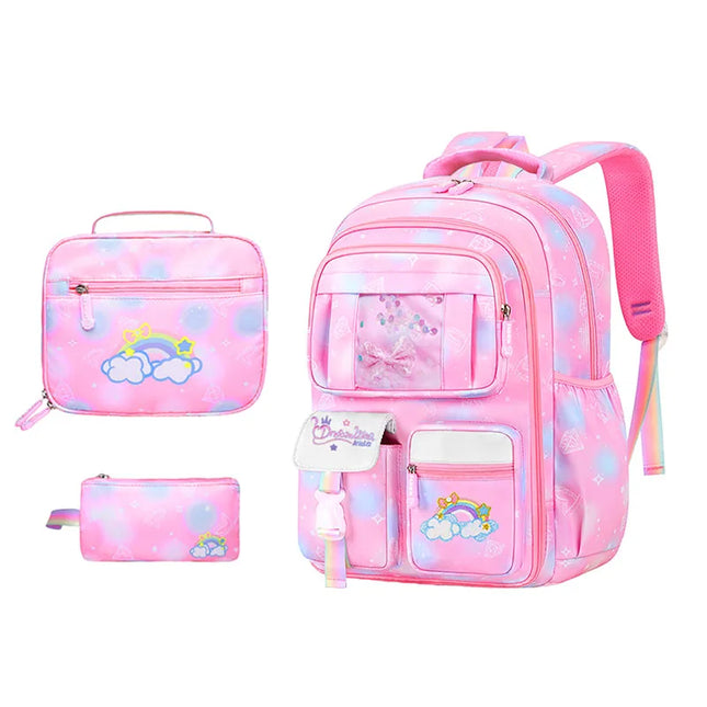 Pinkes Rucksack-Set Mädchen Regenbogen - Oxford, Glitzer