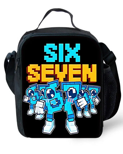 Schwarze Lunchtasche mit Pixel Design - Roboter & Schriftzug