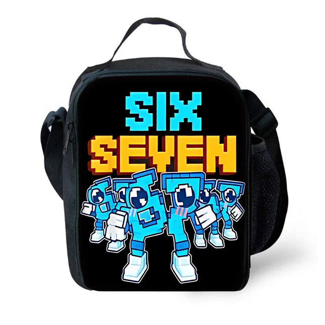 Schwarze Lunchtasche mit Pixel Design - Roboter & Schriftzug