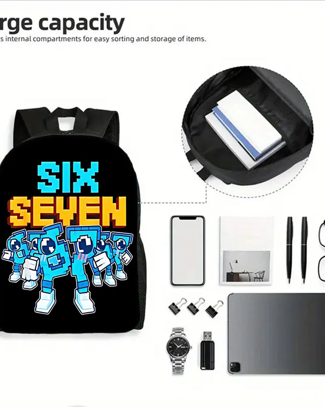 Schwarze Lunchtasche mit Pixel Design - Roboter & Schriftzug