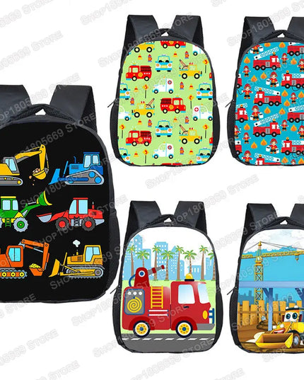 Bunt Rucksack Jungen - Coole Baustellenfahrzeuge im Cartoon-Design