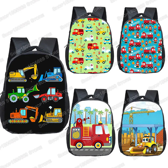 Bunt Rucksack Jungen - Coole Baustellenfahrzeuge im Cartoon-Design