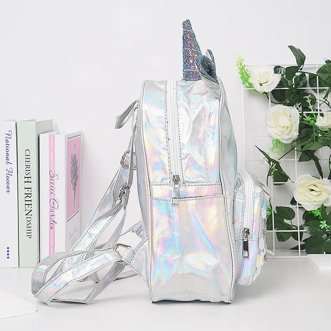 Silber Laser-Einhorn Rucksack Kinder - Holografisch & Wasserdicht