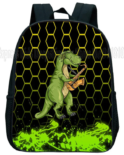 Kita Rucksack mit Namen - Schwarz, Dinosaurier Motiv