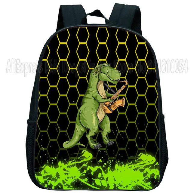 Kita Rucksack mit Namen - Schwarz, Dinosaurier Motiv
