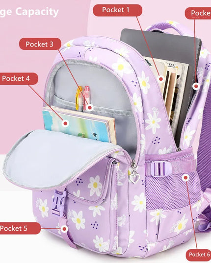 Rosa Rucksack Mädchen Gänseblümchen - Wasserdichtes Nylon