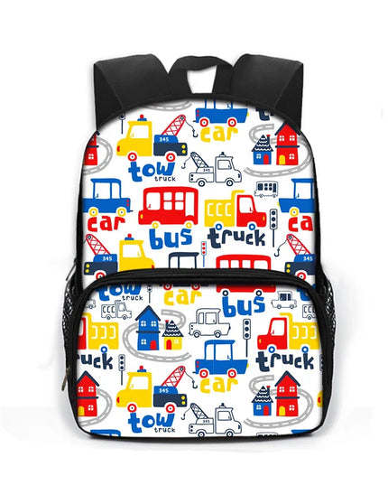 Weißer Rucksack Fahrzeuge Grundschule - Polyester, Kinder