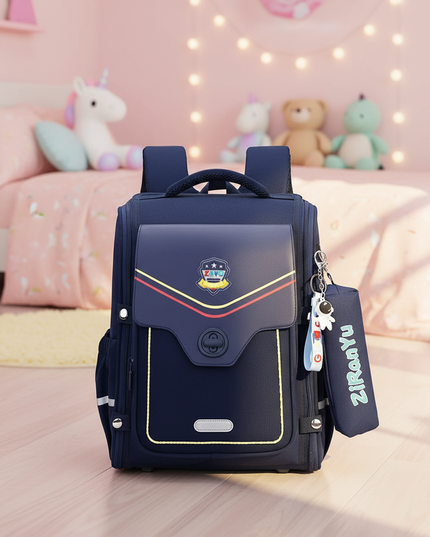 dunkelblauer-rucksack-mdchen-mit-astronauten-schlsselanhnger - lifestyle