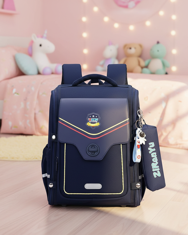 dunkelblauer-rucksack-mdchen-mit-astronauten-schlsselanhnger - lifestyle