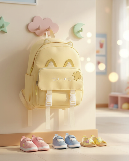 gelber-kita-rucksack-mit-katzenmotiv - lifestyle