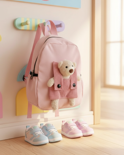 gelber-kita-rucksack-mit-teddybr - lifestyle