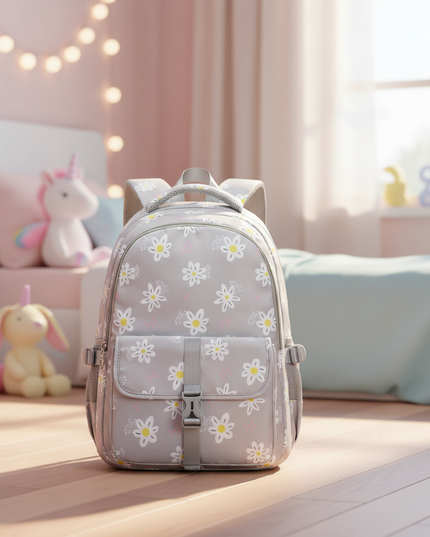 grauer-rucksack-mdchen-gnseblmchen - lifestyle