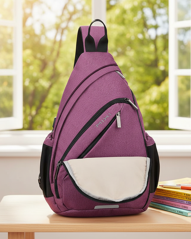 lila-sling-bag-mit-usb-anschluss - lifestyle